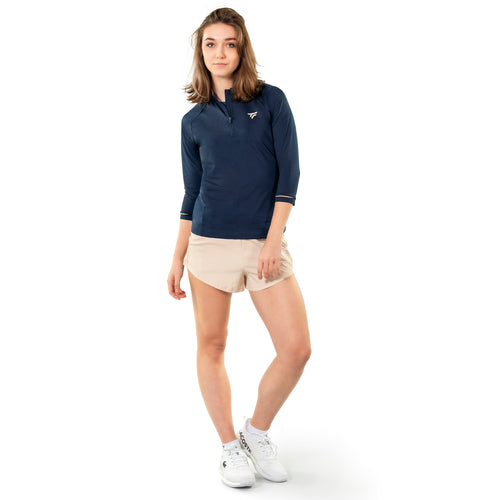 Women's Thermal Zip 3/4 Sleeve Technical Sweatshirt, Navy Blue
