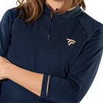 Women's Thermal Zip 3/4 Sleeve Technical Sweatshirt, Navy Blue