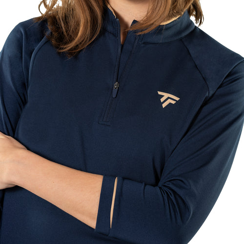Women's Thermal Zip 3/4 Sleeve Technical Sweatshirt, Navy Blue