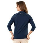 Women's Thermal Zip 3/4 Sleeve Technical Sweatshirt, Navy Blue