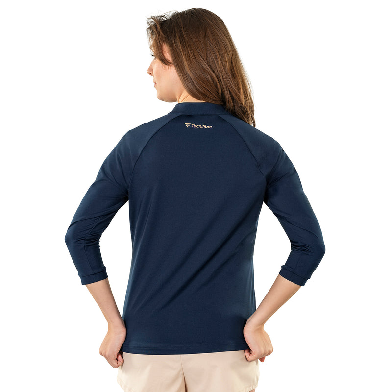 Women's Thermal Zip 3/4 Sleeve Technical Sweatshirt, Navy Blue