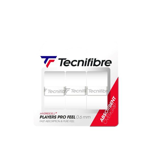 Lot De 3 Poignées De Tennis Tecnifibre Players Pro Feel - Absorption Rapide, épaisseur 0.6 Mm, Blanc